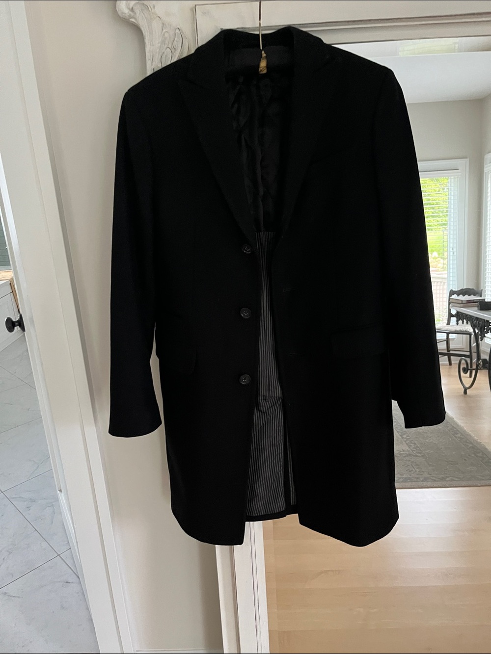 J. Crew Black Wool Peacoat with Notch Lapel oversized knee length